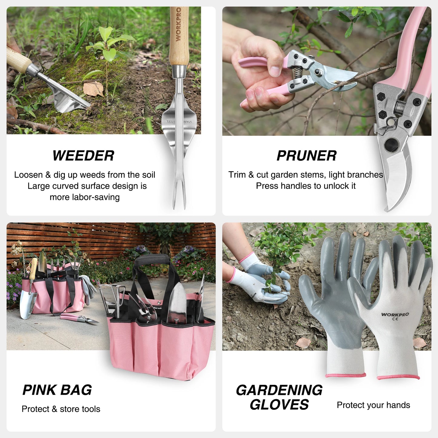 8-Piece Stainless Steel Garden Tool Set, with Wood Handle