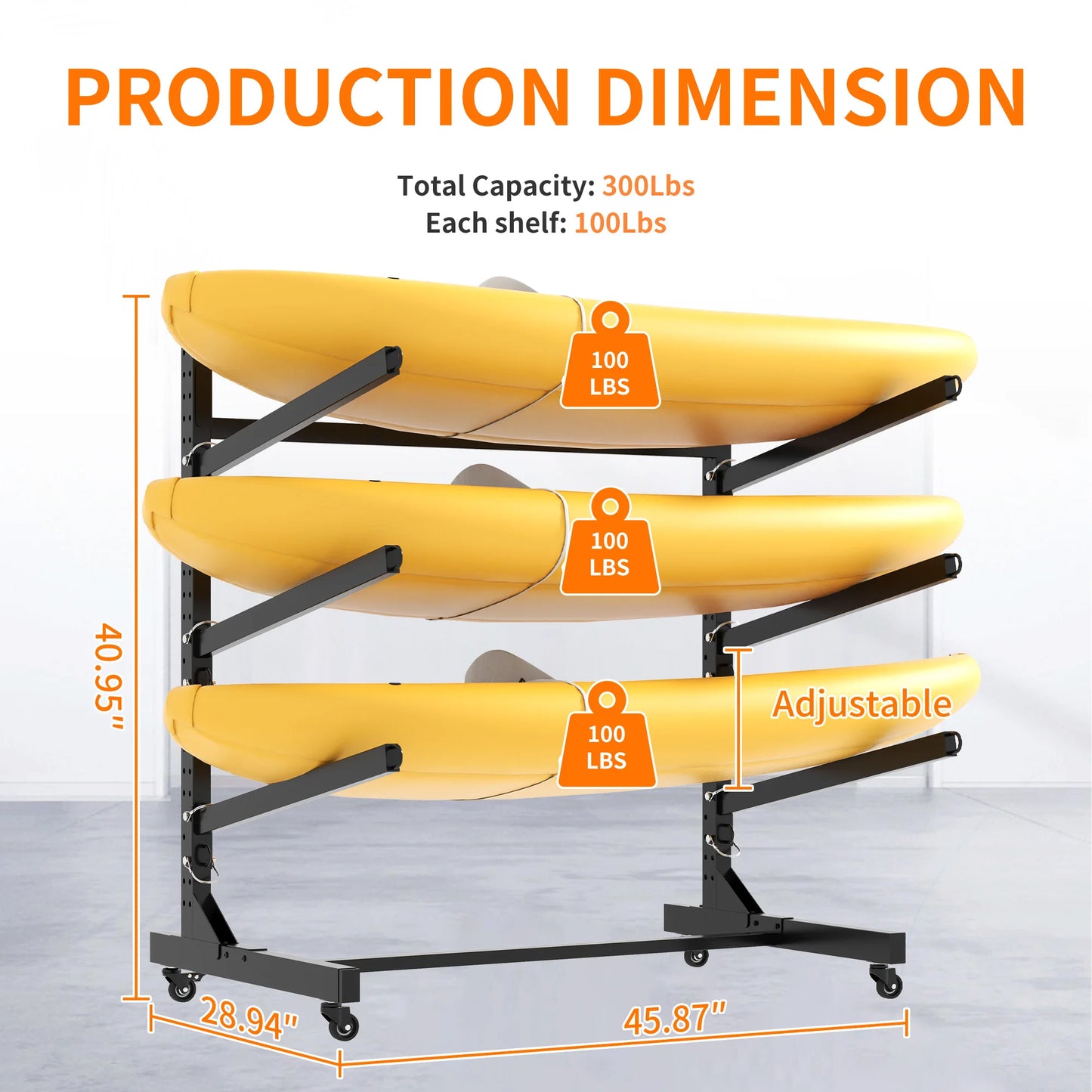 Kayak Storage Rack Ajustable Heavy Duty Holds 3 Kayaks