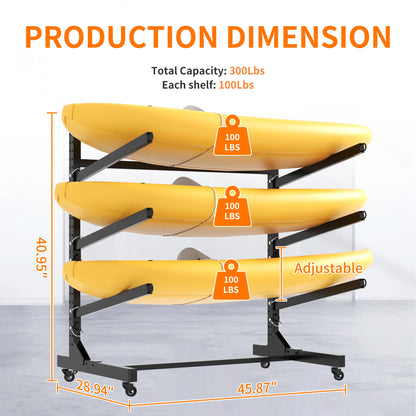 Kayak Storage Rack Ajustable Heavy Duty Holds 3 Kayaks