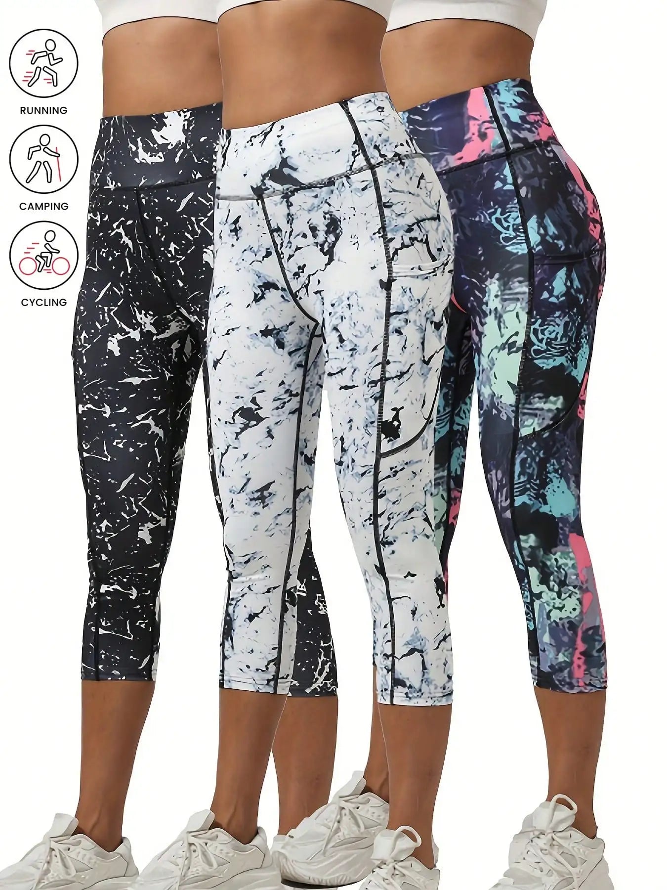 3 Pcs Women High Waist 3/4 Workout Leggings with Pockets