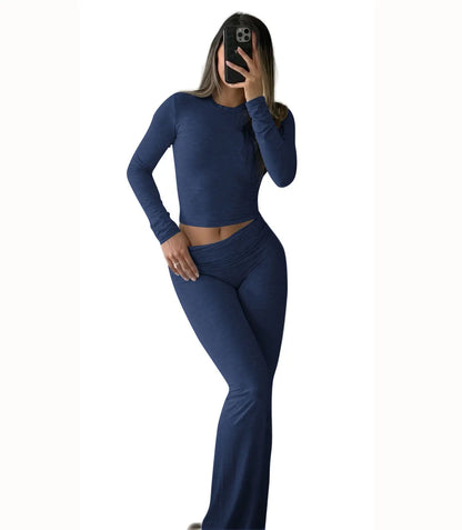 Women's Long Sleeve Wide Leg Activewear Yoga Two Piece Set