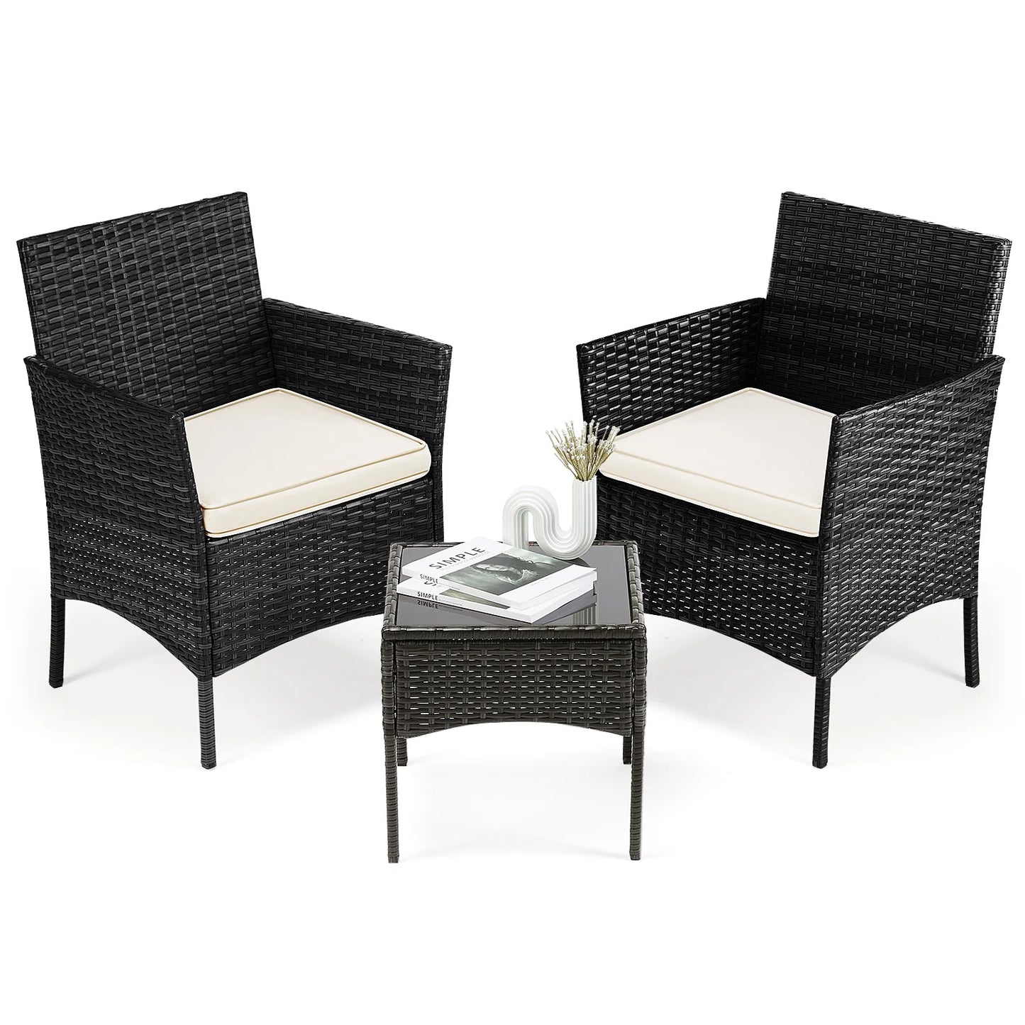 3 Pieces Wicker Rattan Outdoor Patio Furniture Set
