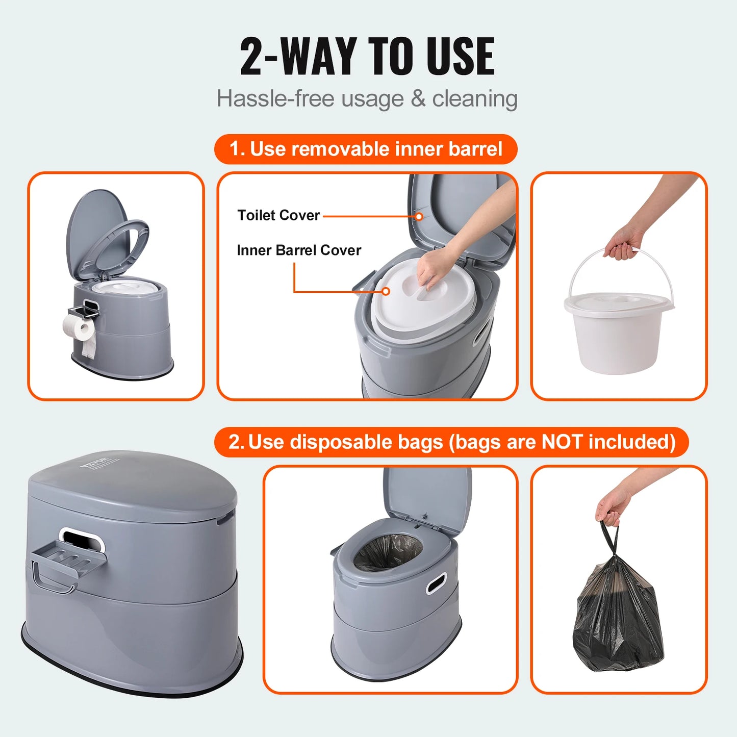 Outdoor Camping Porta Potty with 1.3G Detachable Inner Bucket