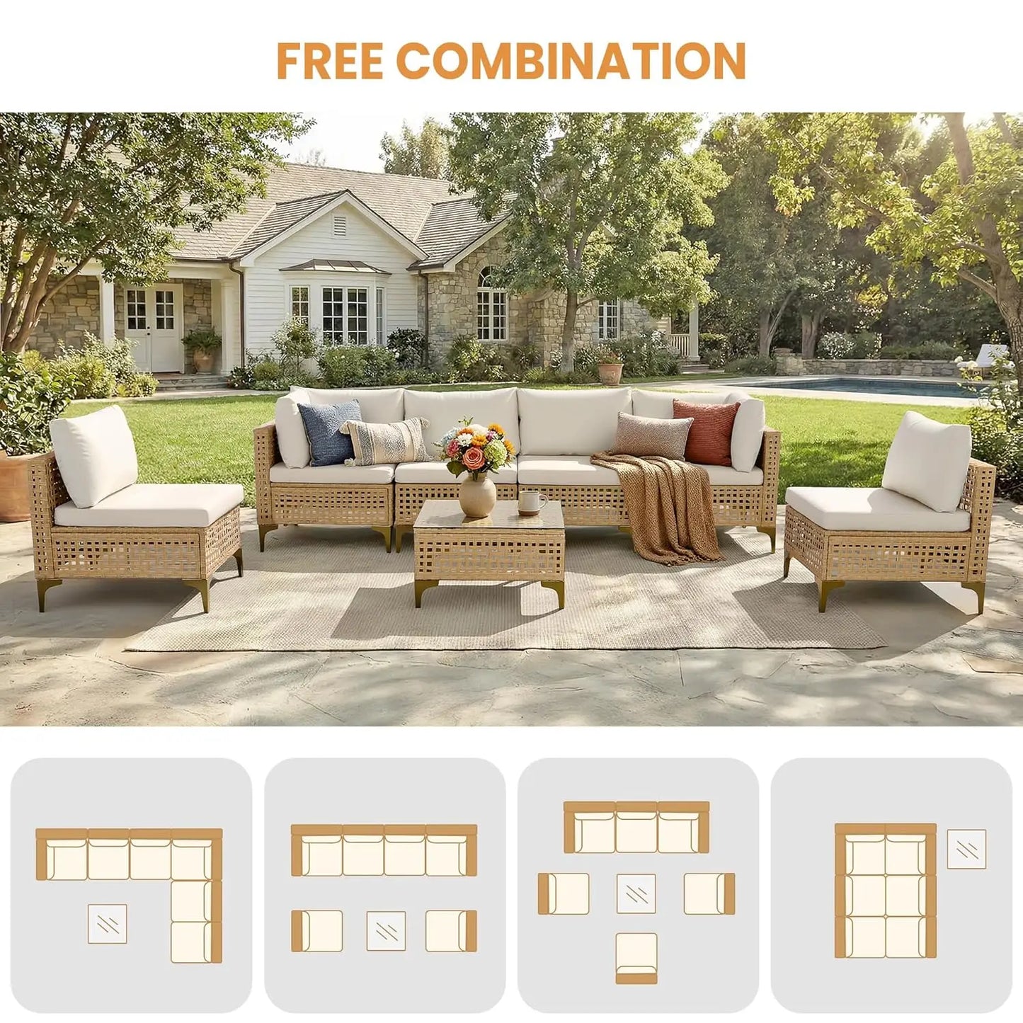 7-Piece Wicker Furniture Set with Cushions