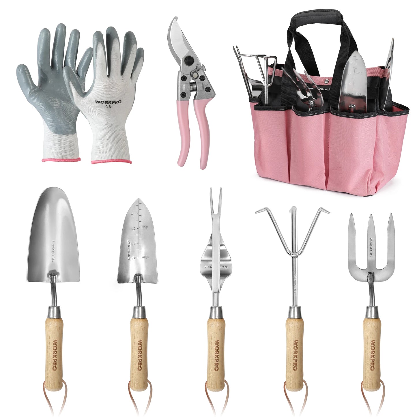 8-Piece Stainless Steel Garden Tool Set, with Wood Handle