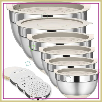 6-Piece Stainless Steel Mixing Bowls with Lids and 3 Graters