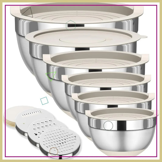 6-Piece Stainless Steel Mixing Bowls with Lids and 3 Graters
