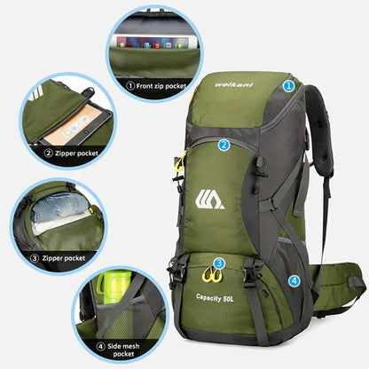 50L Mens Large Waterproof Hiking Backpack