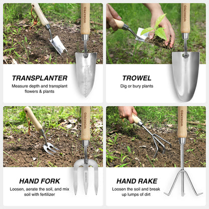 8-Piece Stainless Steel Garden Tool Set, with Wood Handle