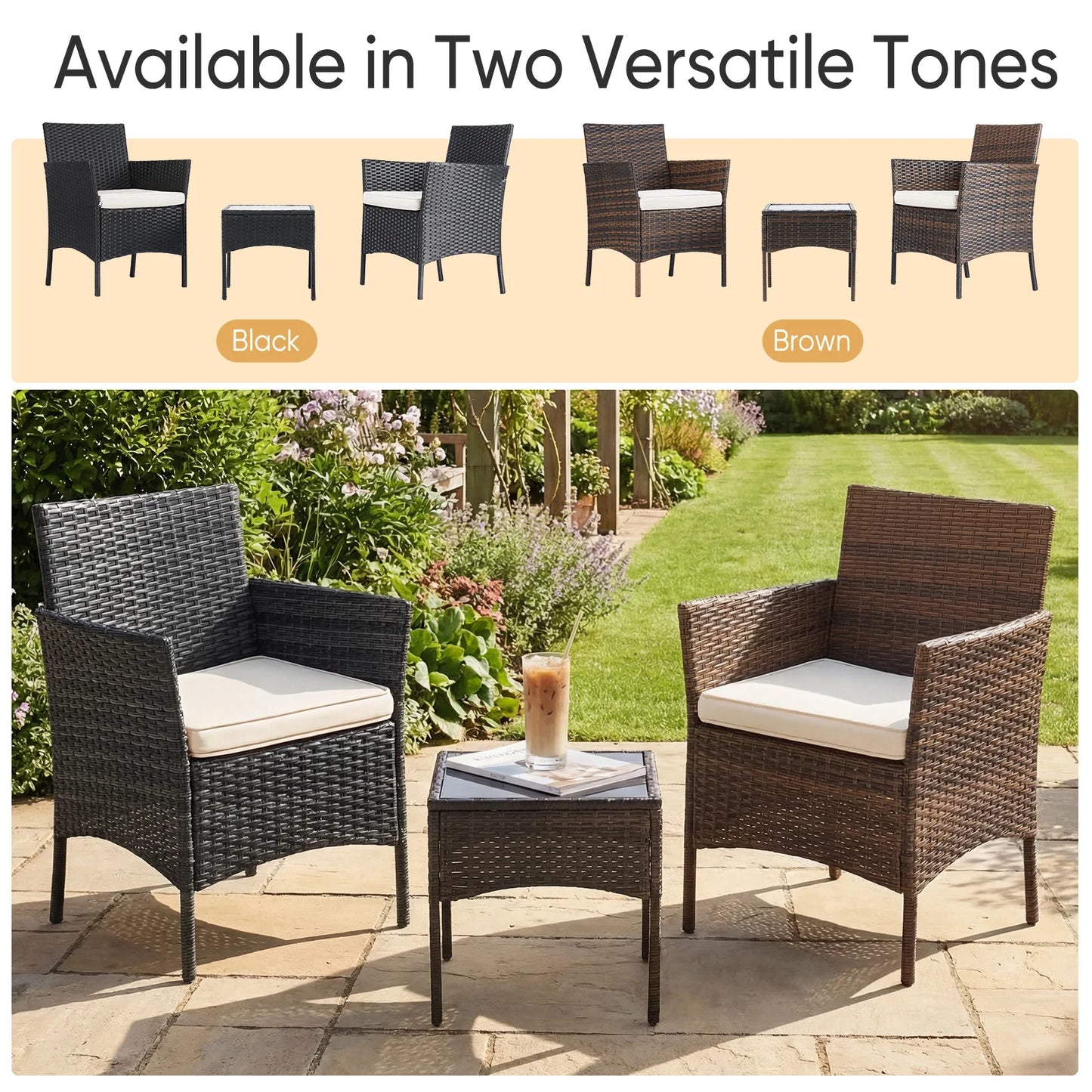 3 Pieces Wicker Rattan Outdoor Patio Furniture Set