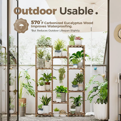 Large Wooden Plant Stand with 10 Shelves for Indoor Outdoor