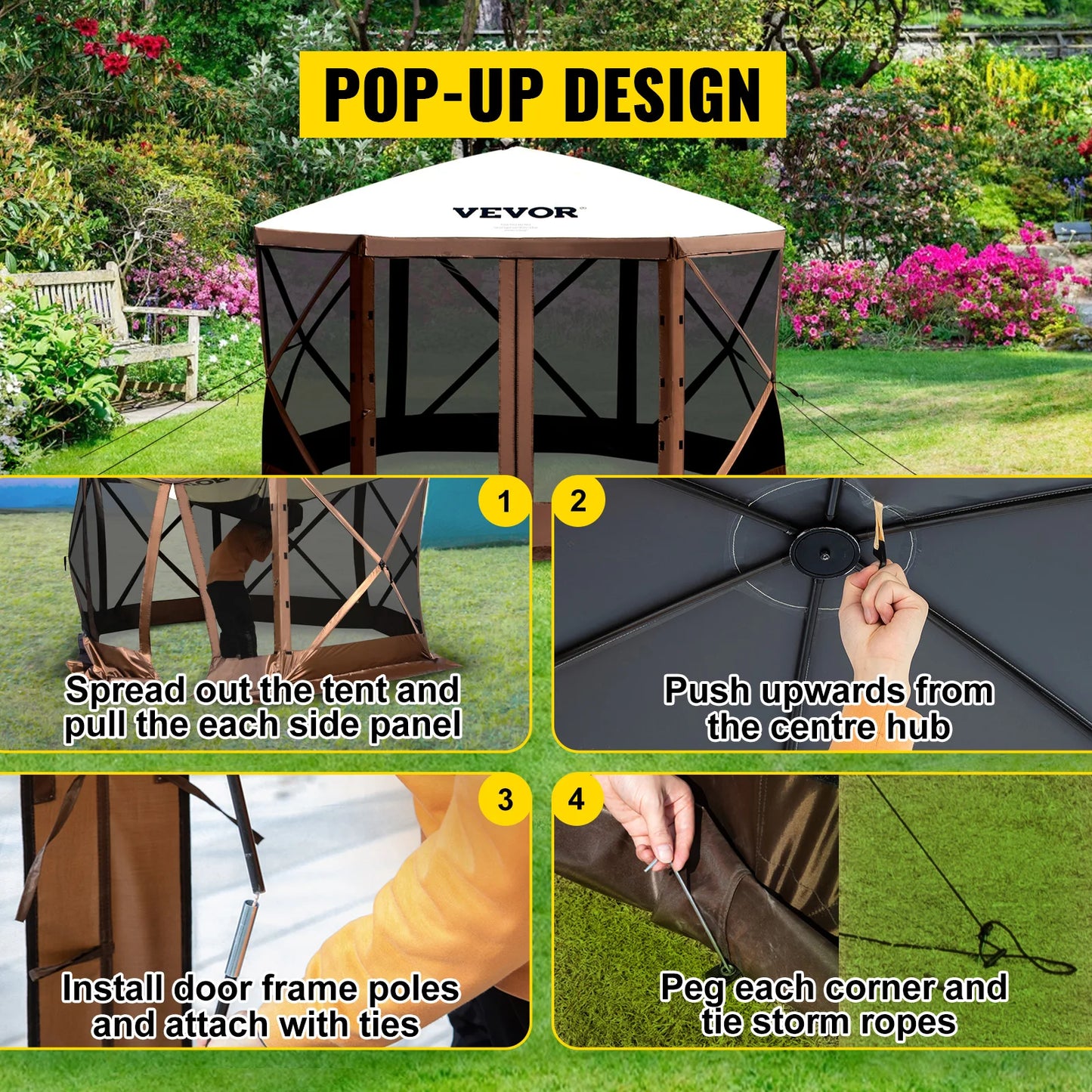 Pop-up 6 Sided Sun Shade Canopy 12' x 12' / 10' x 10'