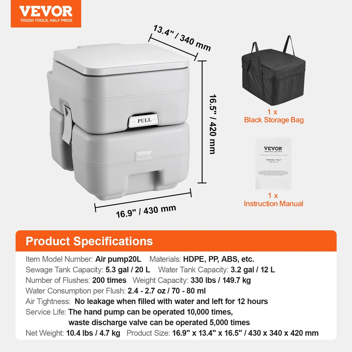 Portable Toilet Push-Button Flush Odorless Leak-Proof