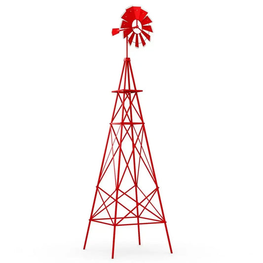 8.3FT Red Metal Garden Windmill Weather Resistant