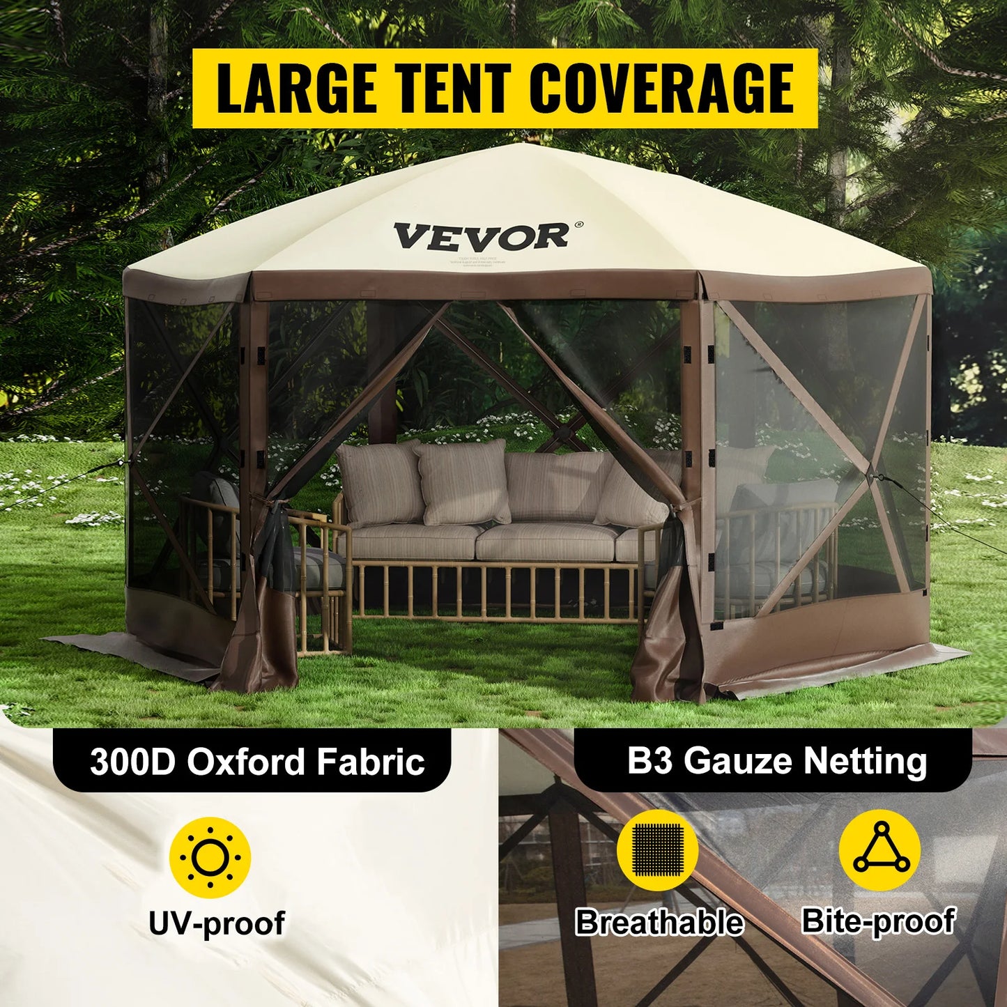 Pop-up 6 Sided Sun Shade Canopy 12' x 12' / 10' x 10'
