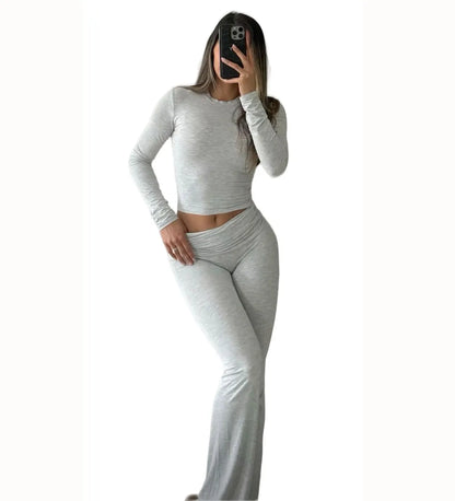 Women's Long Sleeve Wide Leg Activewear Yoga Two Piece Set