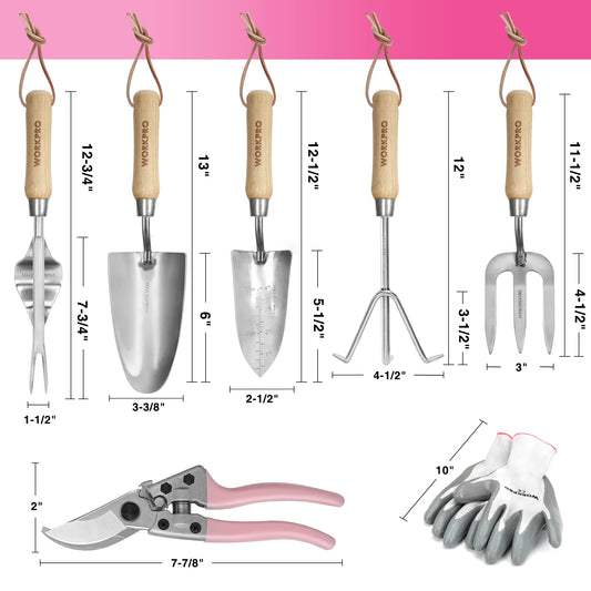 8-Piece Stainless Steel Garden Tool Set, with Wood Handle